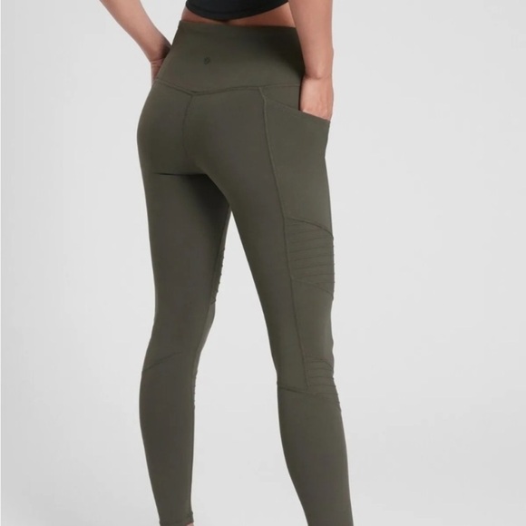 Athleta Inclination Moto tight Leggings Green with pockets 47149 - Picture 13 of 15